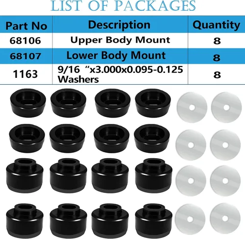 Miniatura 3 de Kit de bujes de montaje de carrocería y cabina para Chevy Silverado y Sierra 1500/2500 2WD/4WD 1999-2014 Soportes de carrocería y cabina de Negro