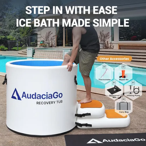 Miniatura 5 de Bañera XXL de Baño de Hielo para Atletas, Compatible con Enfriadores de Agua, Bañera Inflable de Sumersión Fría de 704 Litros con Tapa Aislada