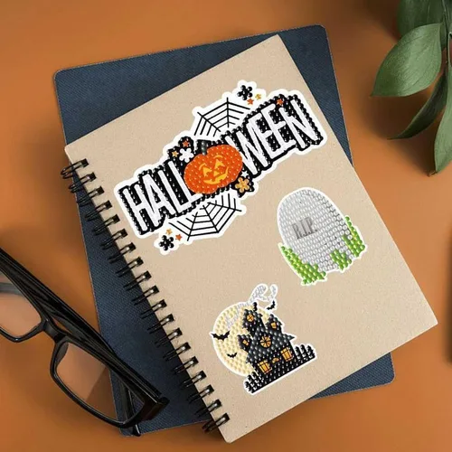 Miniatura 2 de MEGZIHXN Kit de calcomanías artísticas de diamantes para niños, calabaza de Halloween, gato negro, araña, bolsa de regalo, fantasma, piao, pintura
