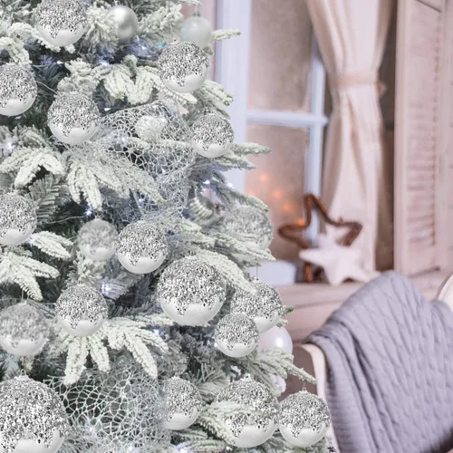 Miniatura 6 de Adornos de bola de Navidad colgantes de 4 piezas en plata, decoraciones de bolas de Navidad irrompibles para árboles, decoraciones para bodas