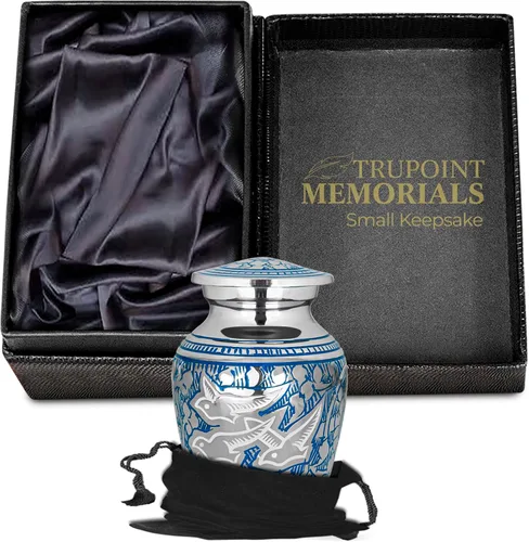 Miniatura 8 de Trupoint Memorials Urnas de Cremación para Cenizas Humanas, Urna de Entierro Decorativa para Adultos Hombres y Mujeres – Grande, Aves Azules