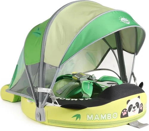 Mambobaby - Flotador de natación para bebé con toldo ajustable UPF 50+ y diseño de pingüino azul, no inflable, seguro para bebés y niños pequeños de