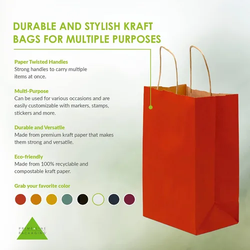Miniatura 2 de Prime Line Packaging Bolsas de regalo rojas, bolsas de regalo de papel kraft mini con asas, bolsas de mano para vacaciones, regalos de Navidad