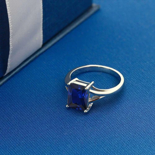 Miniatura 41 de Gem Stone King Anillo de compromiso solitario con diseño clásico de vástago dividido para mujer, plata de ley 925, piedra natal de piedra preciosa