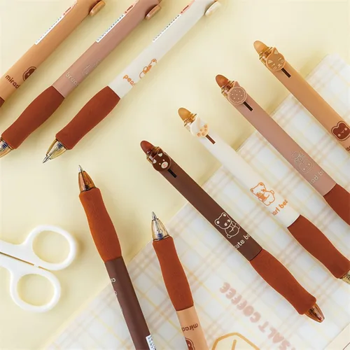 Miniatura 4 de MOZXIRZ 4 bolígrafos de tinta de gel borrables retráctiles, bonitos bolígrafos de oso de 0.5mm, bolígrafo de punta fina, suministros escolares