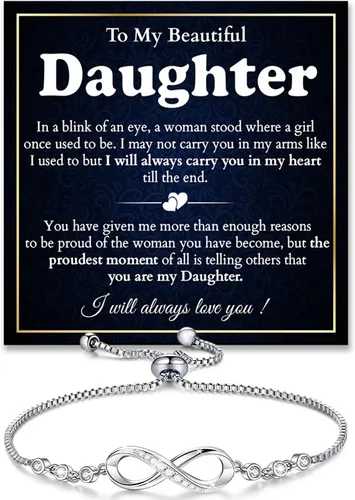 Miniatura 15 de Pulsera Para Mi Hija, Pulsera Corazón Infinito Para Hija De Mamá, Regalo De Joyería Para Hija De Mamá O Papá Con Tarjeta De Mensaje Y Caja Con