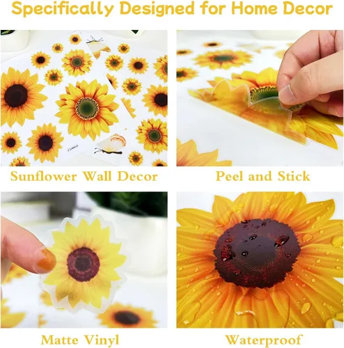 Miniatura 3 de AOWDIAO Adhesivos de pared de girasol para despegar y pegar, decoraciones de girasol para dormitorio, cocina, baño, sala de estar
