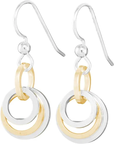 Delicados aretes colgantes de círculo de metal mixto | Aretes colgantes minimalistas de oro laminado de 14K y plata esterlina 925 | Regalo de