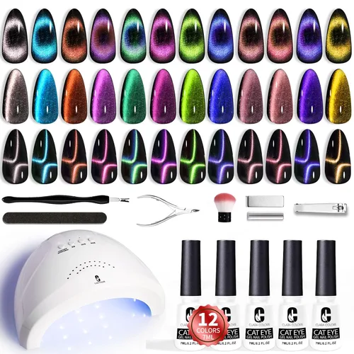 Miniatura 11 de Clara Colors Esmalte de uñas magnético – Kit de esmalte de gel de ojo de gato de 20 colores, esmalte de uñas holográfico con purpurina de ojo