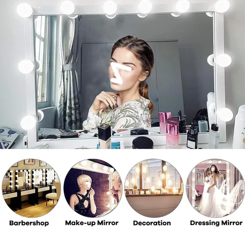 Miniatura 2 de Luces de espejo regulables, luces LED estilo Hollywood con 10 bombillas, luces de tocador alimentadas por USB para espejo, tocador, dormitorio