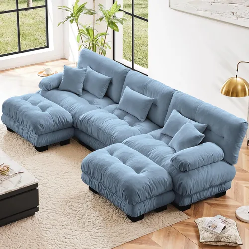 Miniatura 10 de KEIKI Sofá modular de 94 pulgadas con 4 almohadas, cómodo juego de sofá biplaza Cloud para sofá de asiento profundo suave y profundo, sofá biplaza