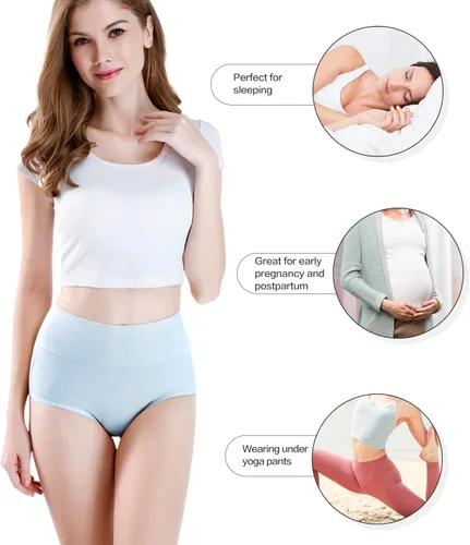 Miniatura 4 de wirarpa Ropa interior de algodón para mujer, de cintura alta, cobertura completa, paquete de 4 unidades (talla regular y grande)