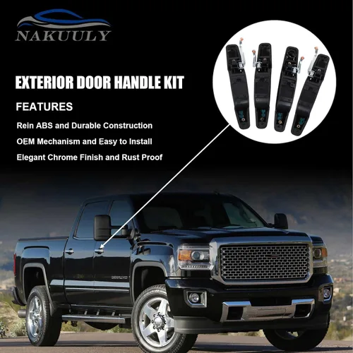 Miniatura 3 de Manija de Puerta Exterior Negra 4 Piezas Delantera Trasera Conductor y Pasajero Compatible con Cadillac Escalade 2007-2014 Chevy Avalanche Silverado