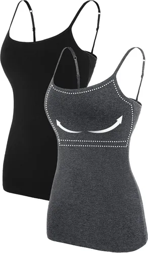 Camisa Attraco de algodón, con tirantes estilo espagueti, con brasier incorporado, 2 paquetes, para mujer