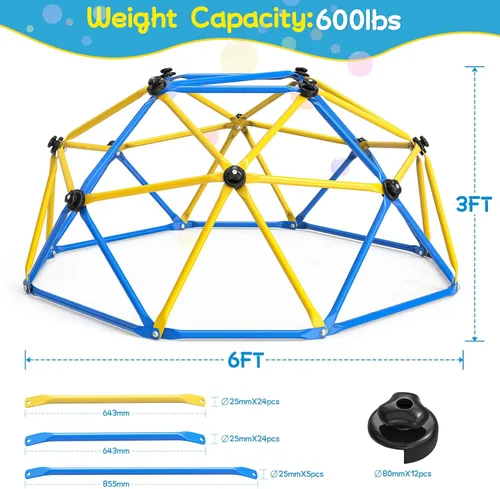 Miniatura 6 de GIKPAL Cúpula de Escalada, Cúpula Geométrica de 6 Pies Mejorada con Agarre para Escalada para Niños, Equipo de Juego para Interiores y Exteriores