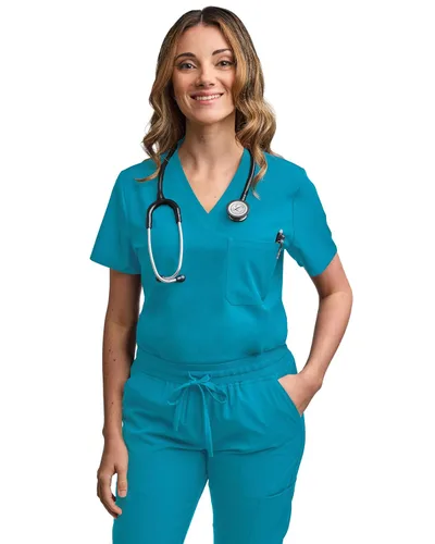 Miniatura 3 de Green Town Conjunto de ropa quirúrgica para mujer, pantalón deportivo y parte superior con cuello en V, 5 bolsillos, cintura de yoga, uniforme