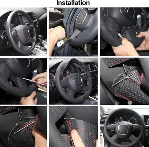 Miniatura 6 de Hand-Stitched Black Leather Car Steering Wheel Cover, for Mercedes-Benz GL350 ML350 Ceed Cerato DIY Breathable Steering Wheel Covers Blue Thread