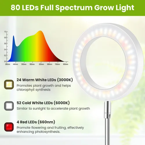 Miniatura 4 de Kullsinss Luz de Cultivo Blanca, Luces LED de Espectro Completo para Cultivo en Interior con Temporizador de 6/12/16H, 3 Modos de Color, 5 Niveles