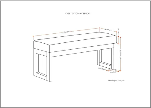 Miniatura 2 de SIMPLIHOME Casey - Banco otomano rectangular tapizado de cuero vegano de 48 pulgadas de ancho en gris gris topo envejecido, banco moderno