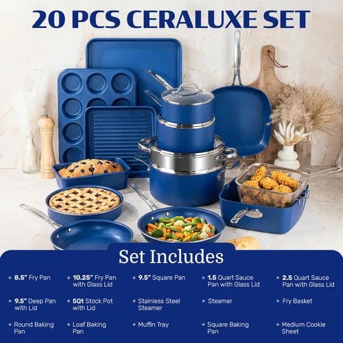 Miniatura 2 de Granitestone Ceraluxe - Juego de 20 utensilios de cocina de cerámica antiadherentes, juego completo de ollas y sartenes antiadherentes con juego