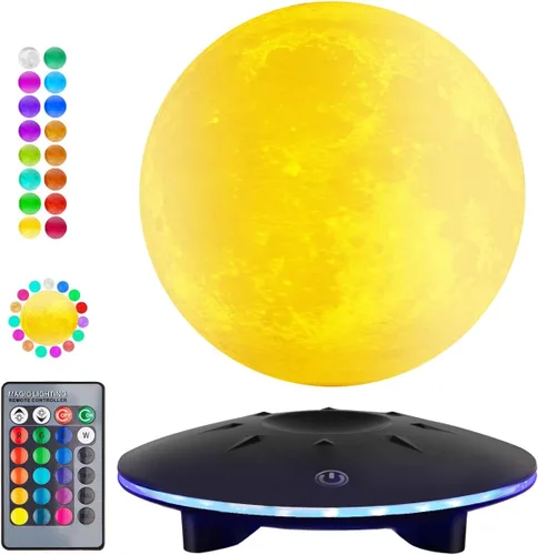Miniatura 9 de Lámpara de luna levitante de 16 colores flotante y giratoria, luz nocturna de luna LED con control remoto, levitación magnética, impresión 3D, Luna