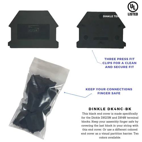 Miniatura 2 de Dinkle DK4NC-BK - Cubierta de extremo para bloque de terminales de riel DIN para DK2.5N-BK DK4N-BK, color negro, paquete de 25