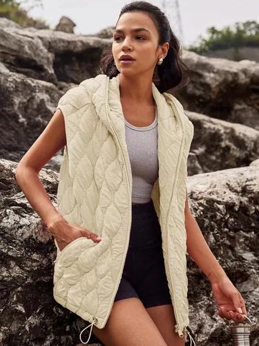 Miniatura 3 de SENSERISE - Chaleco acolchado extragrande para mujer, con cremallera, capucha, chaqueta acolchada sin mangas, abrigo de invierno con bolsillos