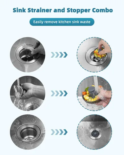 Miniatura 2 de Colador universal de drenaje para fregadero de cocina, 3 en 1, de acero inoxidable, desplegable, para fregadero de cocina, colador combinado