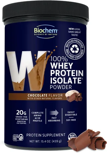 Miniatura 16 de Biochem Proteína en Polvo de Aislado de Suero 100%, Sabor Chocolate, 20g de Proteína de Vacas Alimentadas a Pasto, Apto para Dieta Cetogénica, Sin