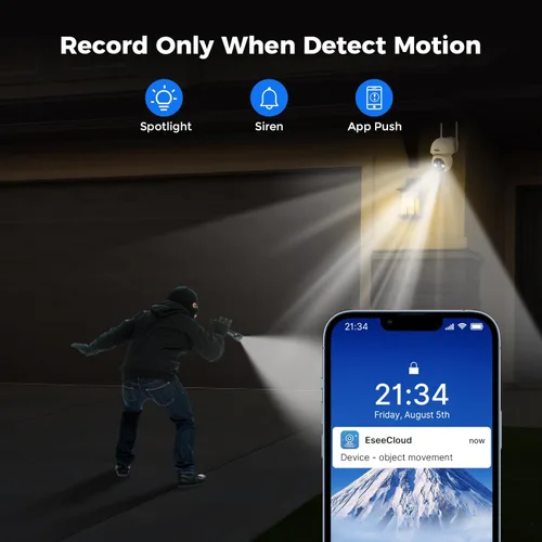 Miniatura 4 de Cámara de seguridad inalámbrica solar Hiseeu, WiFi de 2.4G, visión nocturna Full HD, control de inclinación, detección inteligente de movimiento