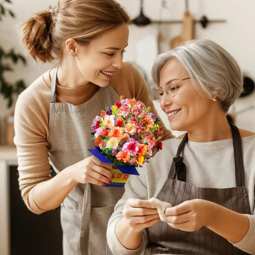 Miniatura 3 de Tarjeta de ramo de flores de clavel emergente, tarjetas de felicitación 3D, tarjeta de felicitación para Navidad, felicitaciones, incluye sobre