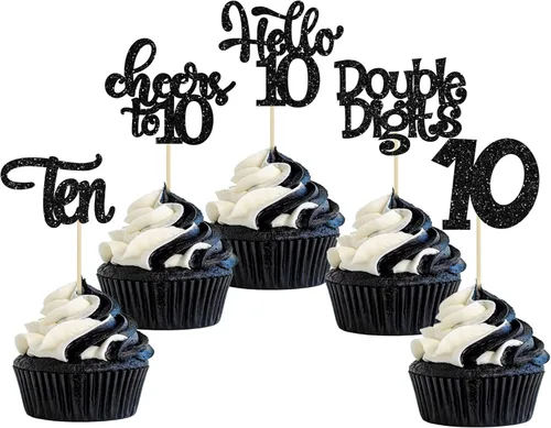 Miniatura 34 de 30 piezas Adornos para pastel de cumpleaños de 6 años, seis brillos, hola 6, púas para cupcakes, felicitaciones a los 6 años, decoraciones