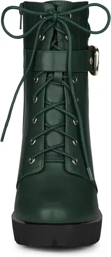 Miniatura 2 de Allegra K Botines de plataforma para mujer, con cordones, tacón de bloque, botas de combate