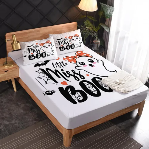 Miniatura 2 de Sábanas de Halloween tamaño individual – Juego de sábanas de fantasma lindo para niños y niñas, juego de sábanas Boo, microfibra suave y bolsillo