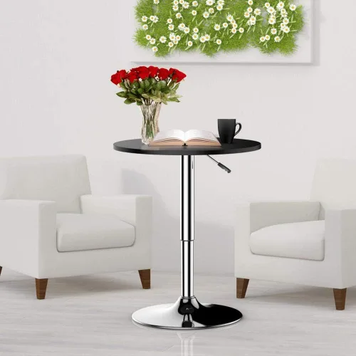 Miniatura 2 de Yaheetech Mesa de bar con parte superior de MDF color negro y base de patas color plateado, ajustable, capacidad de 66 libras., Negro