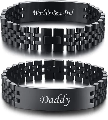 Miniatura 27 de VNOX Correa de reloj masculina de acero inoxidable, pulsera de eslabones personalizada, regalo de joyería para hombres, papá, padre, marido, novio