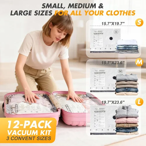 Miniatura 6 de Travel Vacuum Storage Bags with Pump, Carry-on Luggage Compression Bags + Portable Electric Pump, 80% Space Saver for Clothes, Vacuum Seal Bags for