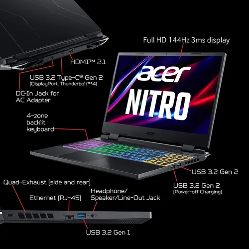 Miniatura 5 de acer Nitro 5 AN515-58-725A - Laptop para juegos Intel Core i7-12700H GPU NVIDIA GeForce RTX 3060 Pantalla IPS FHD de 15.6 pulgadas 144Hz 3ms
