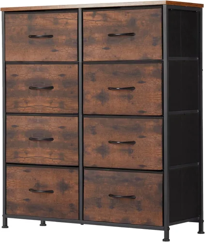 Miniatura 19 de Sweetcrispy Cómoda para dormitorio, cómoda de tela con 8 cajones, cómoda para armario, sala de estar, marco de acero resistente, parte superior