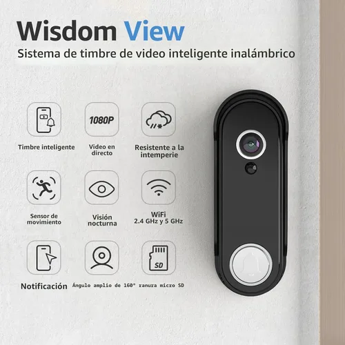 Miniatura 2 de Sistema de timbre de video inteligente inalámbrico, pantalla táctil de 7 pulgadas, cámara de timbre de video 1080P con detección de movimiento, Negro