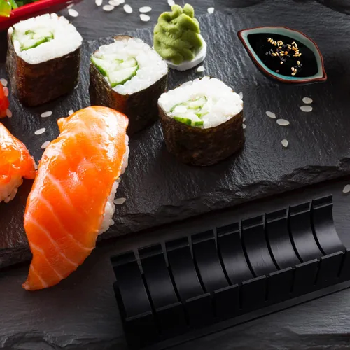 Miniatura 6 de Kit de Fabricación de Sushi, Juego Profesional de Fabricación de Sushi con Bazooka y Rodillo Incluye Alfombrilla de Bambú, Molde de Corte, Cuchillo