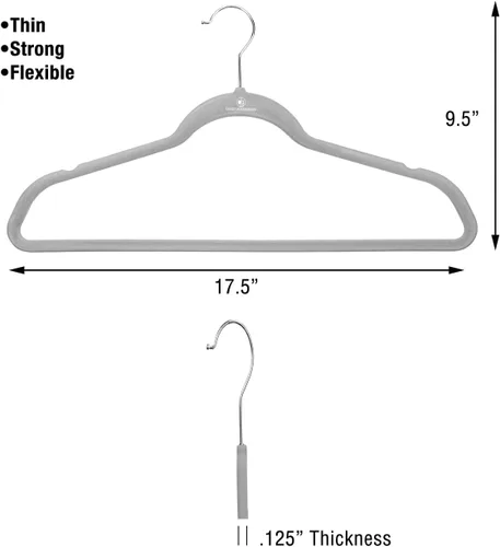 Miniatura 4 de Perchas de terciopelo, perchas resistentes y que ahorran espacio. Gris (carbón). Paquete de 50