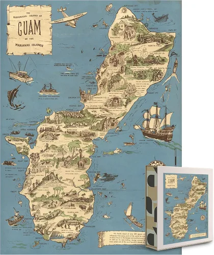Rompecabezas de 1000 piezas | Mapa histórico de la isla histórica de Guam - 1958 Guam Puzzle para adultos
