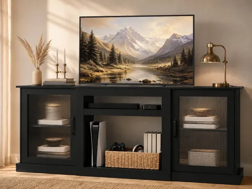 Miniatura 16 de WLIVE Soporte de TV con chimenea para TV de 65 pulgadas, centro de entretenimiento con chimenea eléctrica de llama realista 3D, consola de TV