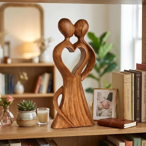 Miniatura 6 de G6 Collection Estatua de escultura abstracta de madera de 12 pulgadas hecha a mano – Love of My Life – Arte de regalo decorativo para decoración