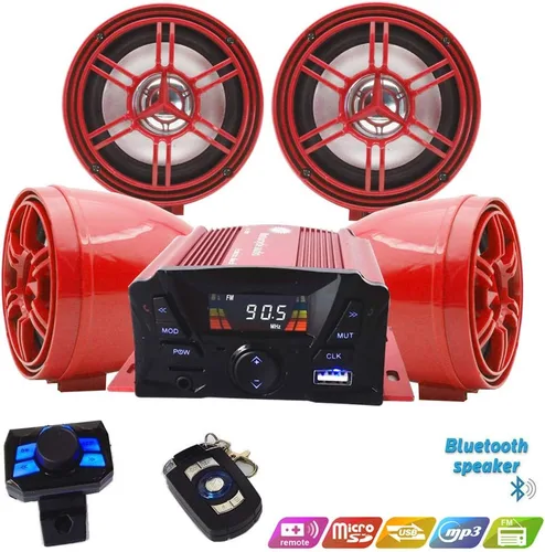 Miniatura 4 de XYC UTV, ATV, motor Bluetooth antirrobo, control remoto de 3 pulgadas, impermeable, altavoz inalámbrico Bluetooth de 7/8-1 pulgadas, montaje en Rojo