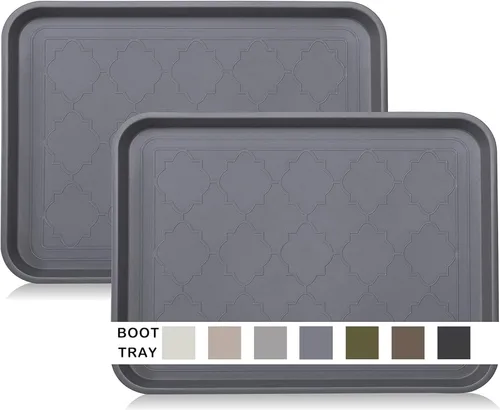 Bandeja de botas para entrada en interiores, bandeja resistente para zapatos, 2 paquetes, 16.7 x 12.8 pulgadas, bandejas impermeables para zapatos