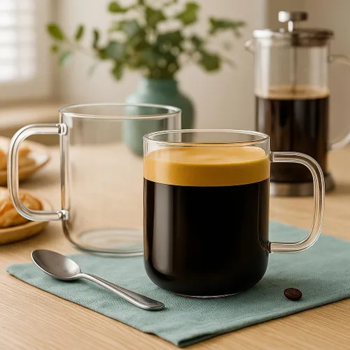 Miniatura 2 de Aquach Juego de 2 tazas de vidrio de 16 onzas, grandes tazas de vidrio transparente con asa para café caliente/frío, té, bebidas y vasos para beber