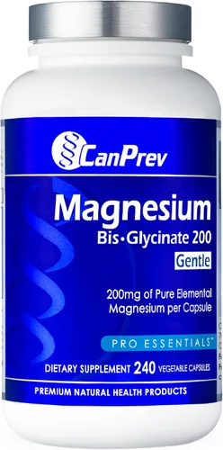 CanPrev Bisglicinato de magnesio suave 200 mg, 240 cápsulas V-Caps suministro de 240 días - Suplemento de magnesio elemental puro, apoya la función