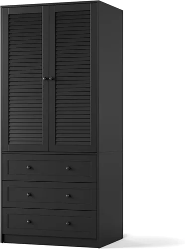 Miniatura 8 de GarveeHome Armario para guardar ropa con cajones, armario de madera de 69.5 pulgadas con barra para colgar, armario de almacenamiento para ropa
